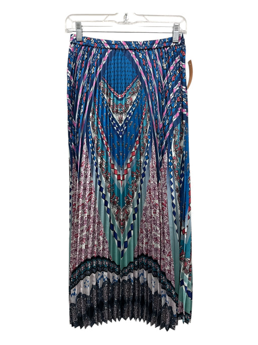 Caballero Size XS Blue, Pink & Black Viscose Blend Elastic Waist Pleated Skirt Blue, Pink & Black / XS