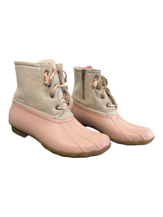 Sperry Shoe Size 9 Pink & Beige Rubber Canvas lace up Side Zip Round Toe Boots Pink & Beige / 9