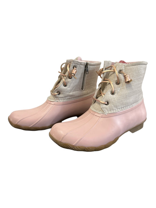 Sperry Shoe Size 9 Pink & Beige Rubber Canvas lace up Side Zip Round Toe Boots Pink & Beige / 9