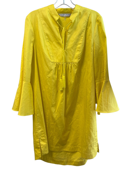 Trina Turk Size Large Yellow Cotton Tassels 3/4 Ruffle Sleeve Knee Length Dress Yellow / Large