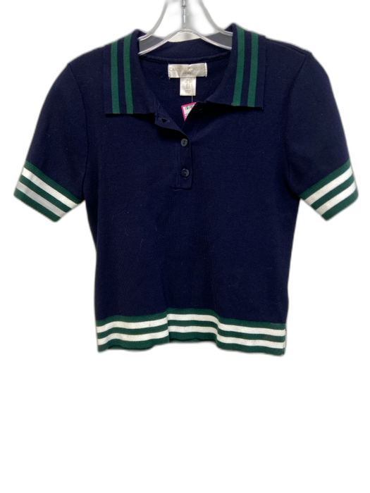 Caroline Constas Size S Navy, Green, White Rayon & Nylon Striped polo Crop Top Navy, Green, White / S