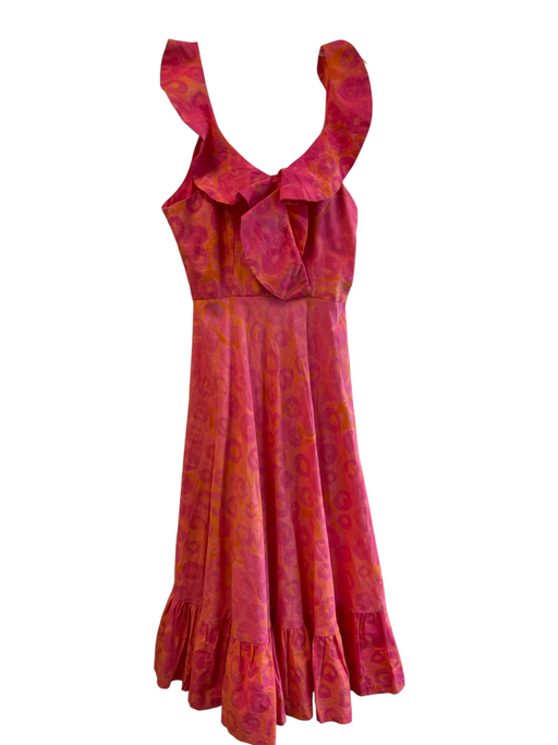 Sika Size 10 Pink & Orange Cotton Abstract Floral Sleeveless Back Zip Dress Pink & Orange / 10