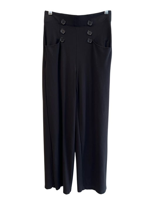 Max Studio Size XS Black Rayon Blend Elastic Waist slit pockets Wide Leg Pants Black / XS