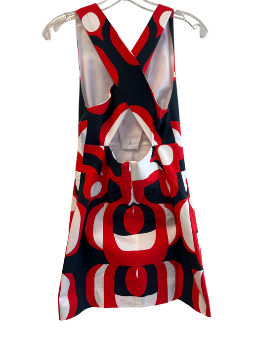 Milly Size 4 Red, White & Black Cotton Blend Lined Back Zip Abstract Print Dress Red, White & Black / 4