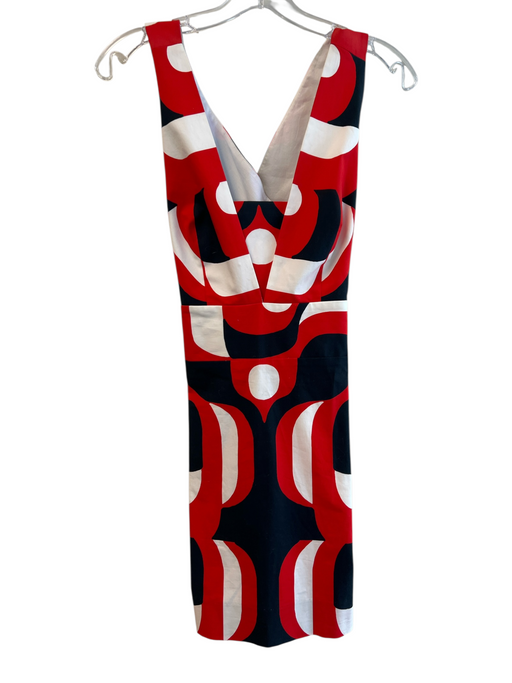 Milly Size 4 Red, White & Black Cotton Blend Lined Back Zip Abstract Print Dress Red, White & Black / 4