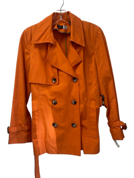Saks Fifth Ave Size 8P Orange Cotton Trench Short Double Breasted Belted Jacket Orange / 8P