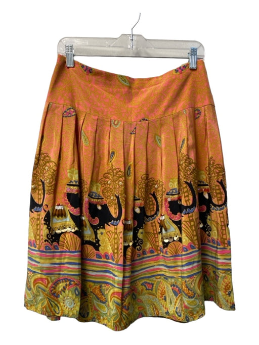 Nanette Lepore Size 4 Orange Multi Silk Embellished Elephant Pleated Flowy Skirt Orange Multi / 4