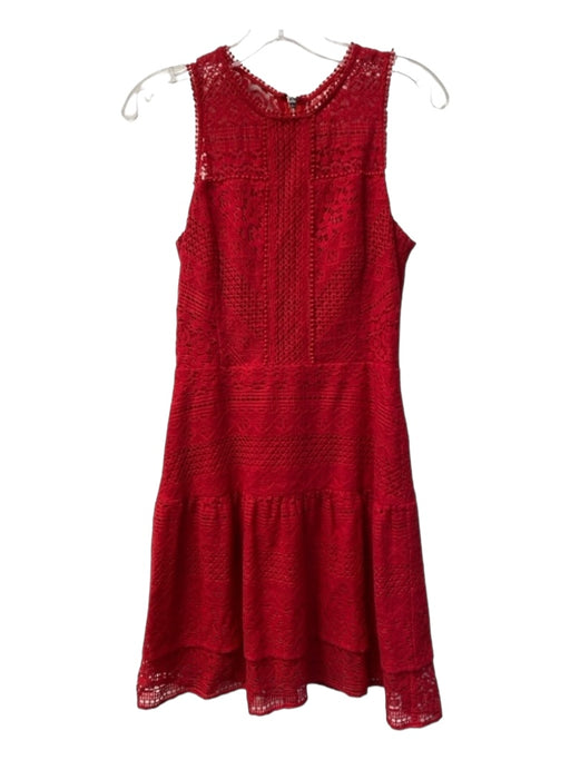 Parker Size S Red Cotton Blend Round Neck Sleeveless Back Zip Lace Overlay Dress Red / S