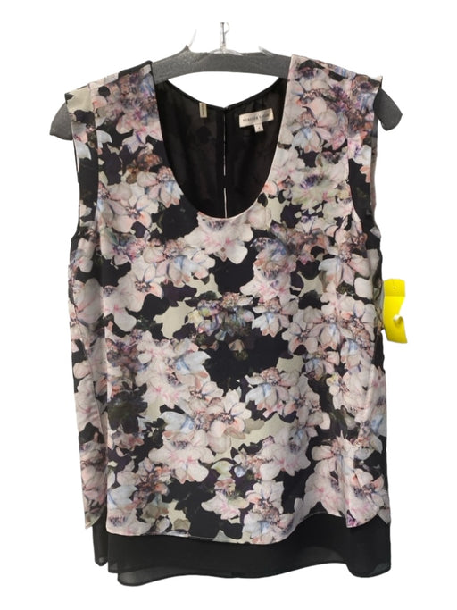 Rebecca Taylor Size 4 Black & Multi Silk Floral Keyhole Back Short Sleeve Top Black & Multi / 4