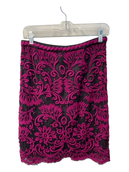 Baraschi Size 6 Grey and Raspberry Nylon Side Zip Lace Overlay Embroidered Skirt Grey and Raspberry / 6