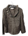 Elizabeth McKay Size 0 Black & Tan Silk Printed Detail V Neck Long Sleeve Top Black & Tan / 0