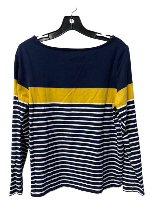 Boden Size Medium Navy Yellow White Cotton Boat Neck Long Sleeve Striped Top Navy Yellow White / Medium