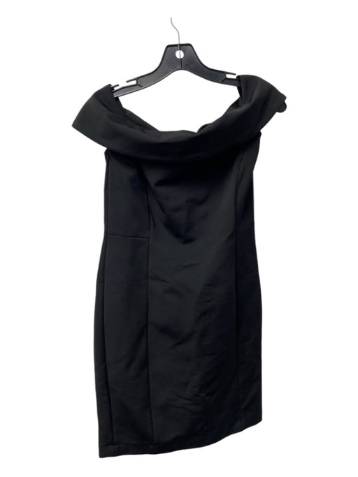 Lafayette Size 4 Black Viscose Fitted Off the Shoulder Back Slit Midi Dress Black / 4