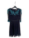 Karen Millen Size 6 Black & Teal Silk Boat Neck 3/4 Sleeve Lace Detail Dress Black & Teal / 6