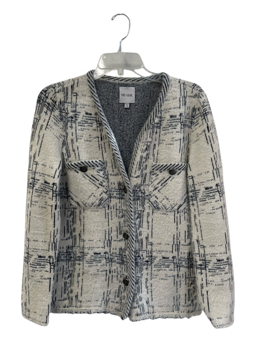 Nic + Zoe Size XS Cream & Black Cotton Blend Line Print Button Down Jacket Cream & Black / XS