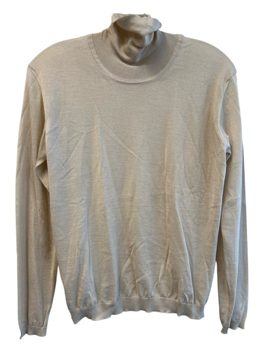 Ta.SK Size 42 Beige Cashmere & Silk Turtle Neck Long Sleeve Ribbed Detail Top Beige / 42