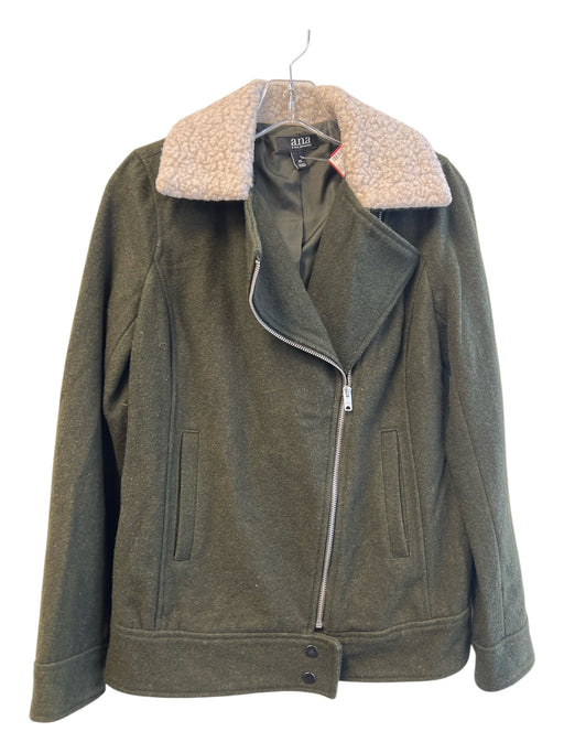 Ana Size XS Forest Green Wool Blend Asymetric Zipper Lapel Collar Detail Jacket Forest Green / XS