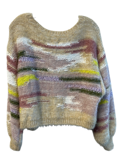 Pilcro Size M Yellow & Multi Acrylic Blend Round Neck Long Sleeve Fuzzy Sweater Yellow & Multi / M