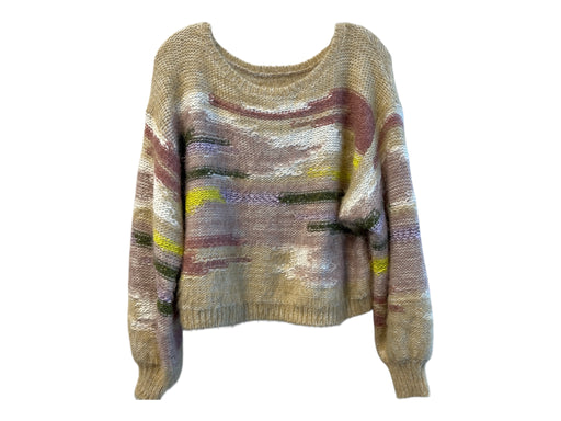 Pilcro Size M Yellow & Multi Acrylic Blend Round Neck Long Sleeve Fuzzy Sweater Yellow & Multi / M