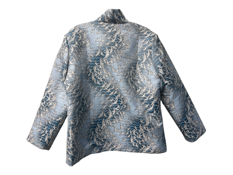 Grace Chuang Size S Blue Nylon Bird design Open Front Collar Jacket Blue / S