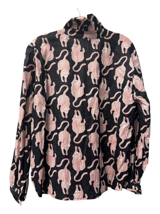 Le Bazar Coastal Size Est M/L Black & Multi Cotton Long Sleeve Tiger Print Top Black & Multi / Est M/L