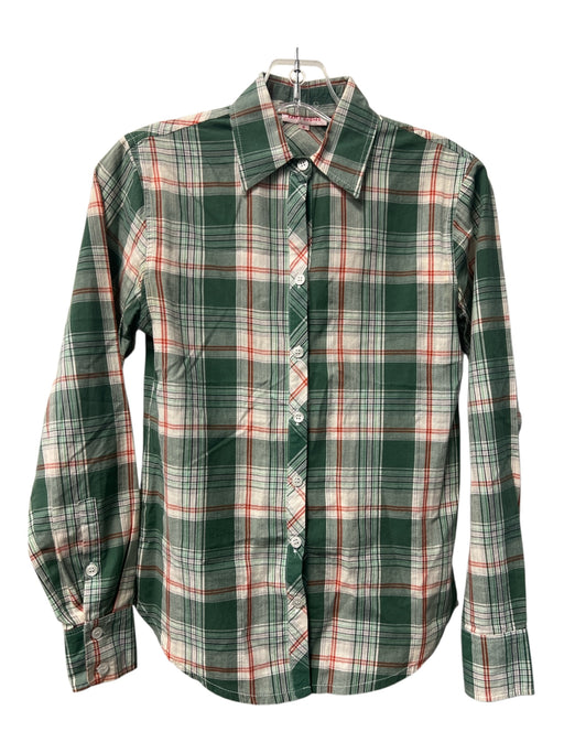 Kayce Hughes Size 0 Green Multi Cotton Plaid Long Sleeve Button Front Top Green Multi / 0