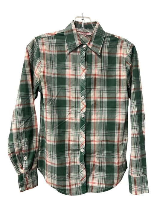 Kayce Hughes Size 0 Green Multi Cotton Plaid Long Sleeve Button Front Top Green Multi / 0