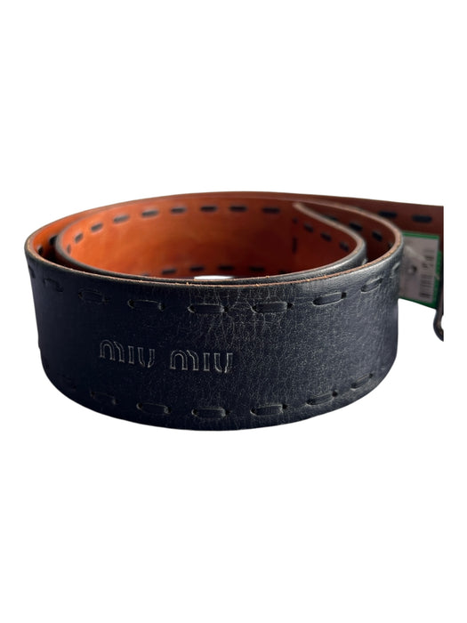 Miu Miu Black Leather Whip Stitch Square Buckle silver hardware Belts Black / 80/32