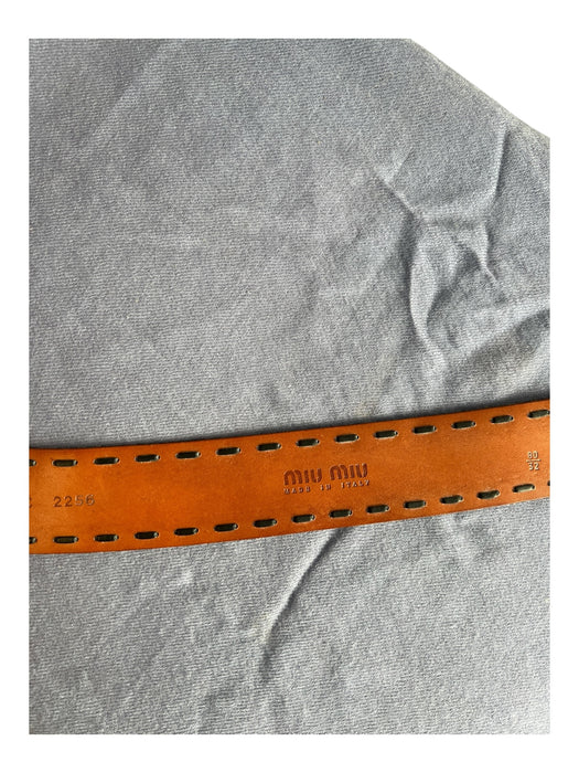 Miu Miu Black Leather Whip Stitch Square Buckle silver hardware Belts Black / 80/32