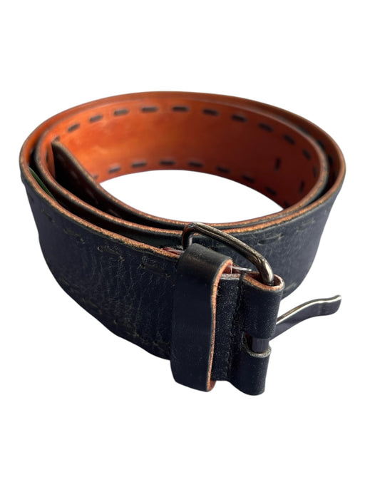 Miu Miu Black Leather Whip Stitch Square Buckle silver hardware Belts Black / 80/32