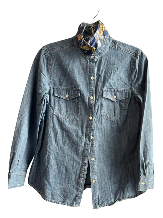 J Mclaughlin Size XS Denim Blue Polyester Long Sleeve Collared buttondown Top Denim Blue / XS