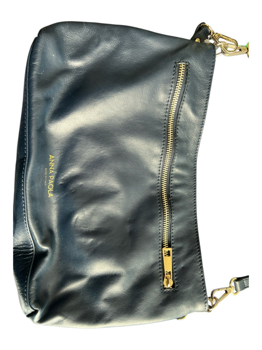 Anna Paola Dark Blue Leather Shoulder & Crossbody Weave Gold Hardware Bag Dark Blue / Medium