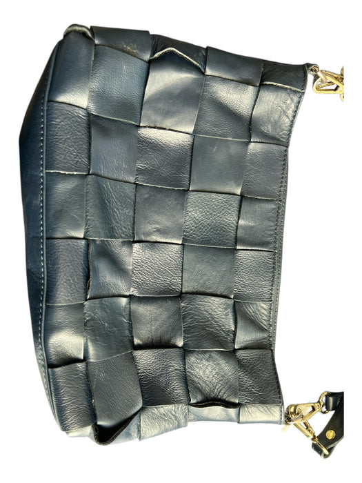 Anna Paola Dark Blue Leather Shoulder & Crossbody Weave Gold Hardware Bag Dark Blue / Medium