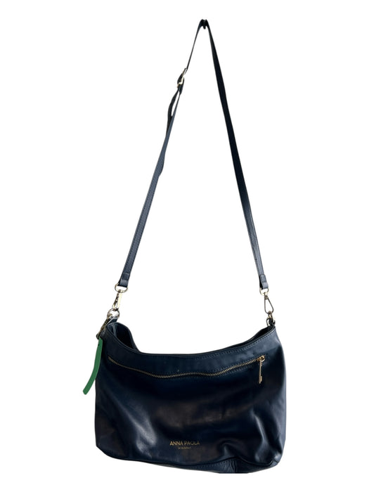 Anna Paola Dark Blue Leather Shoulder & Crossbody Weave Gold Hardware Bag Dark Blue / Medium