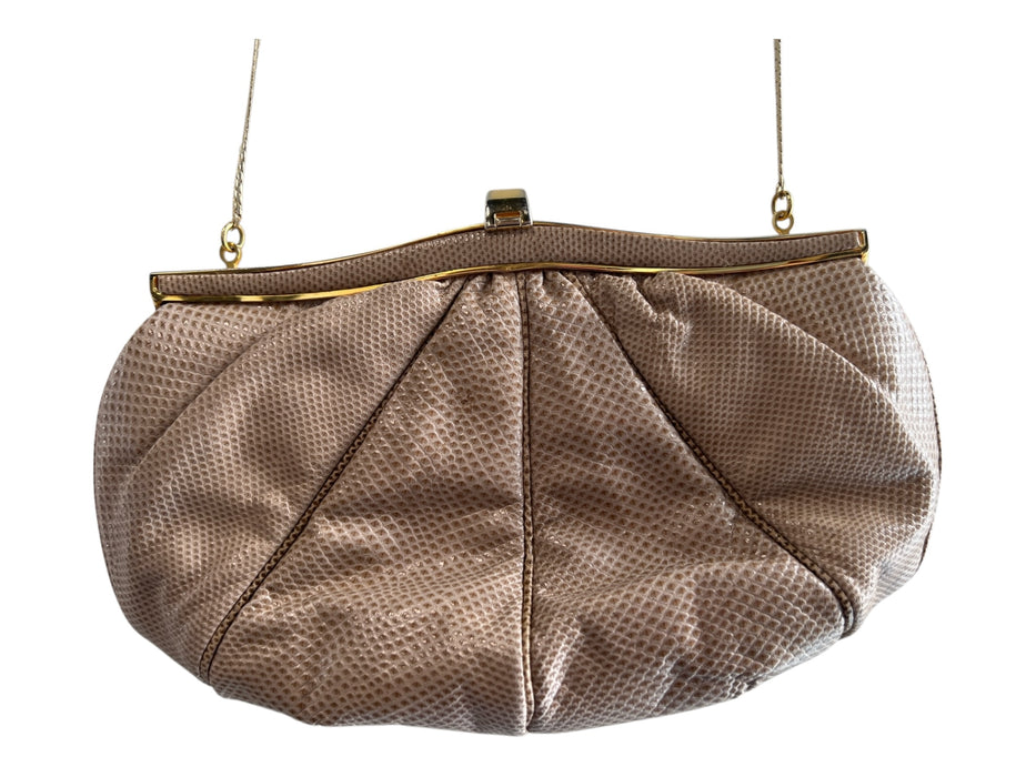 Judith Leiber Tan Reptile Gold hardware seam detail Top Closure Bag Tan / Small