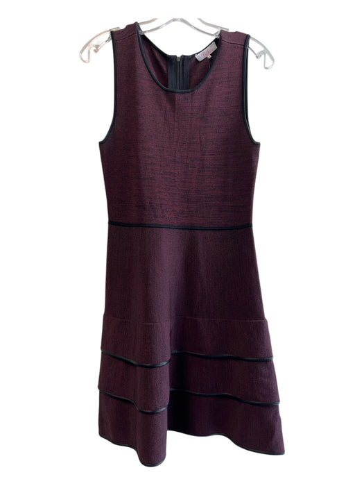 Parker Size Small Maroon Rayon Blend Round Neck Sleeveless Trim Back Zip Dress Maroon / Small