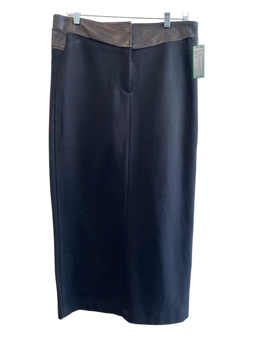 Robert Rodriguez Size 10 Black Viscose Lamb Leather Trim Pencil Maxi Skirt Black / 10