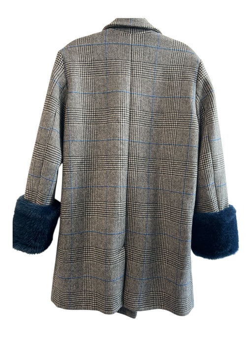 Zara Size Medium Gray & Blue Polyester Plaid Faux Fur Cuffs Double Breasted Coat Gray & Blue / Medium