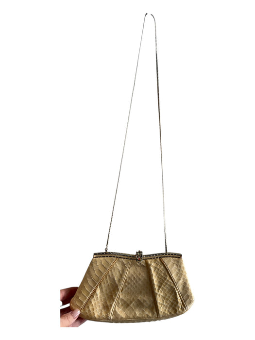 Judith Leiber Pale Yellow Snakeskin Gold hardware Chain Clutch Bag Pale Yellow / Small