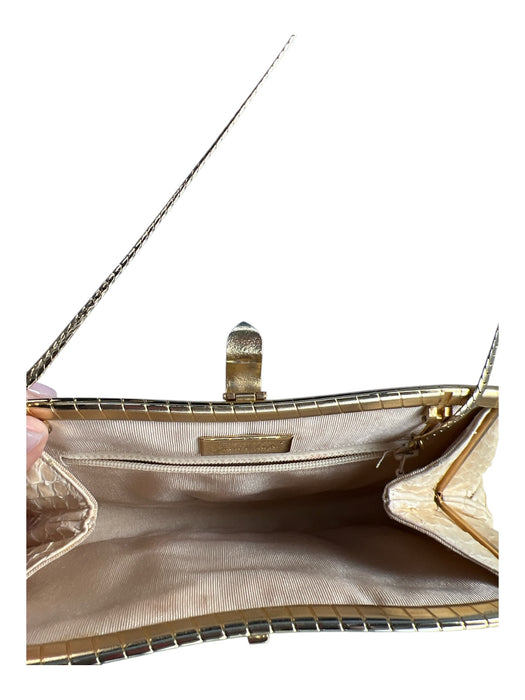 Judith Leiber Pale Yellow Snakeskin Gold hardware Chain Clutch Bag Pale Yellow / Small