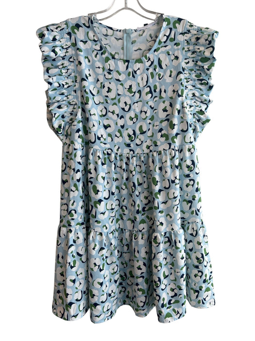 Michelle McDowell Size L Blue & Green Polyester Round Neck Back Zip Floral Dress Blue & Green / L