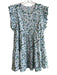 Michelle McDowell Size L Blue & Green Polyester Round Neck Back Zip Floral Dress Blue & Green / L
