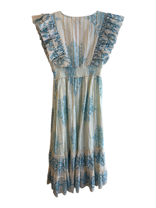 Palak Size One Size White & Blue Cotton Wide Round Neck Geometric Dress White & Blue / One Size