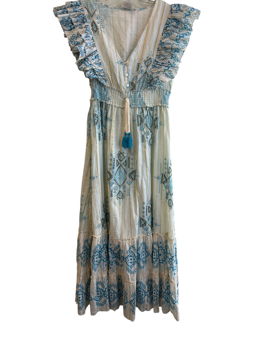 Palak Size One Size White & Blue Cotton Wide Round Neck Geometric Dress White & Blue / One Size