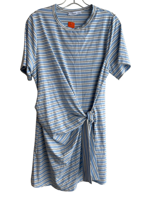 MNG Size 4 Blue & Cream Viscose Round Neck Short Sleeve Horizontal Stripe Top Blue & Cream / 4