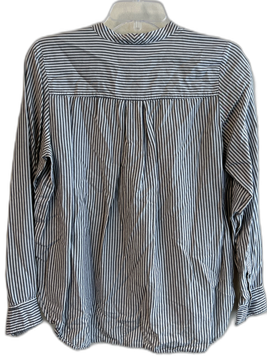 Vince Size 8 Gray & White Cotton Blend V Neck 1/2 Button Long Sleeve Stripe Top Gray & White / 8