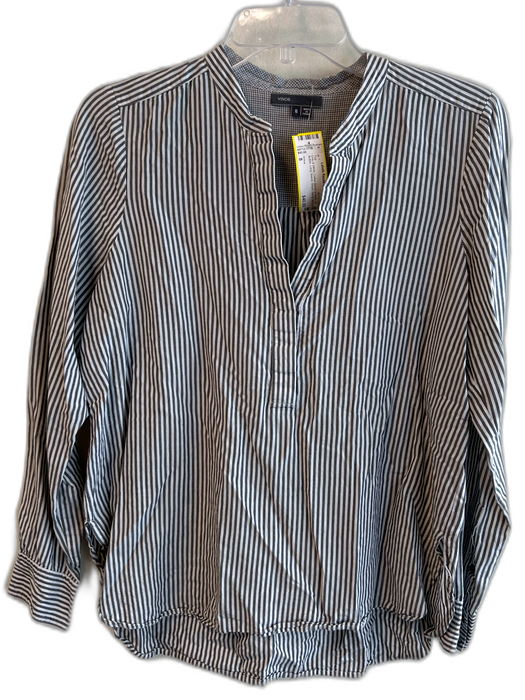 Vince Size 8 Gray & White Cotton Blend V Neck 1/2 Button Long Sleeve Stripe Top Gray & White / 8