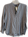 Vince Size 8 Gray & White Cotton Blend V Neck 1/2 Button Long Sleeve Stripe Top Gray & White / 8