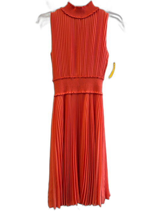 Nanette Lepore Size 2 Orange Polyester Mock Neck Back Button Sleeveless Dress Orange / 2