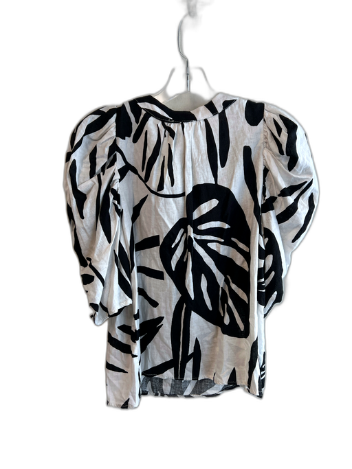 Christian Siriano Size S Black & White Linen & Rayon Tie V Neck 1/2 Sleeve Top Black & White / S